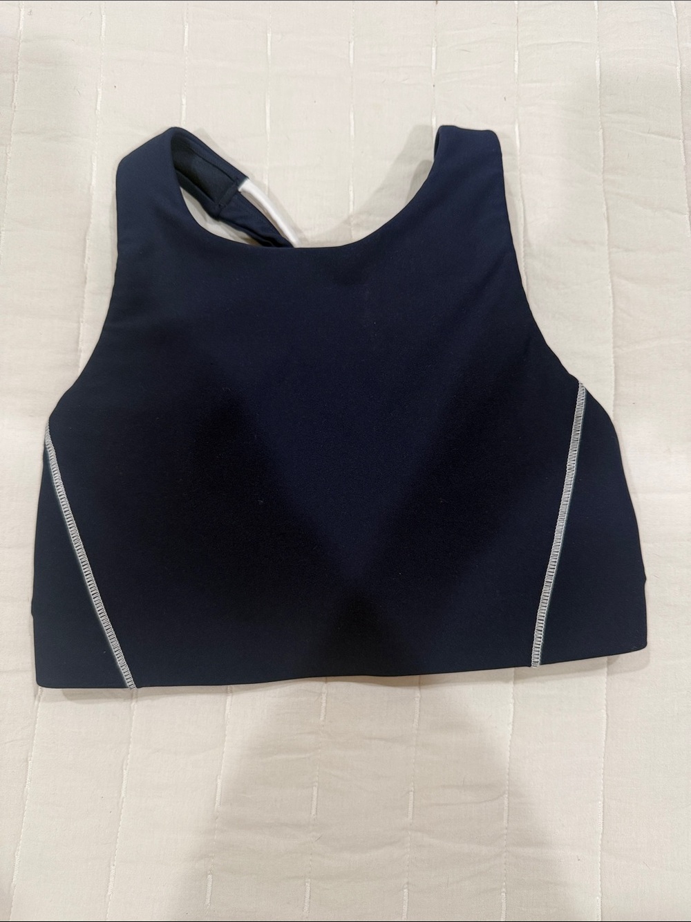 Athleta Navy High-Neck Crop Top with Contrast Stitch